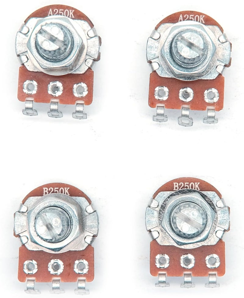 harpfeas 4PCS Mini Guitar Potentiometer Audio Volume Taper Pots for Fender Stratocaster Telecaster Guitar Bass Replacement (Long 18mm, A250K B250K) - Image 2